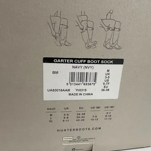 Hunter Womens Boot Socks M 5-7 Garter Cuff Tall Wellington Recycled Fleece - Picture 5 of 9